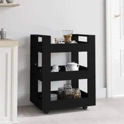 vidaXL - Keukentrolley - Zwart - Bewerkt hout