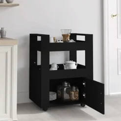 vidaXL - Keukentrolley - Zwart - Bewerkt hout