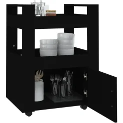 vidaXL - Keukentrolley - Zwart - Bewerkt hout