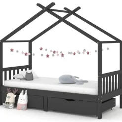 vidaXL - Kinderbed met lades - Donkergrijs - Grenenhout - 90x200 cm