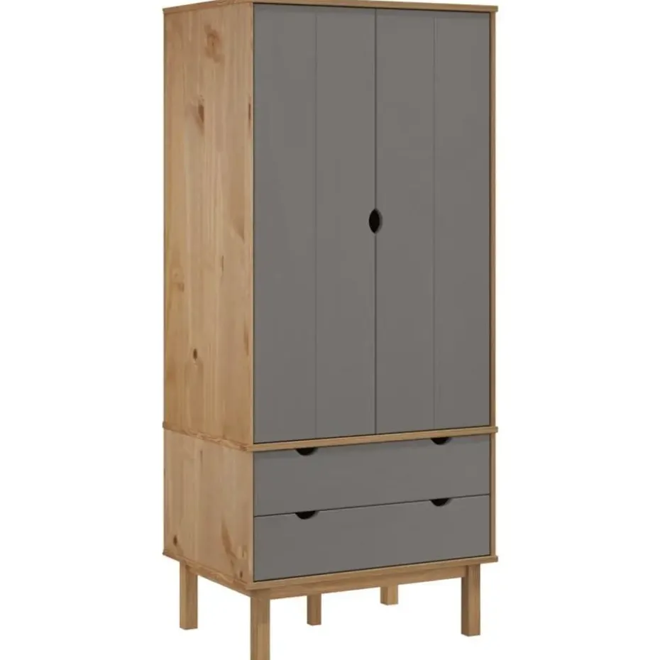 vidaXL - Kledingkast OTTA met 2 lades - Hout - Bruin en grijs - 76.5x53x172 cm