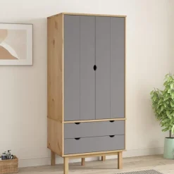vidaXL - Kledingkast OTTA met 2 lades - Hout - Bruin en grijs - 76.5x53x172 cm