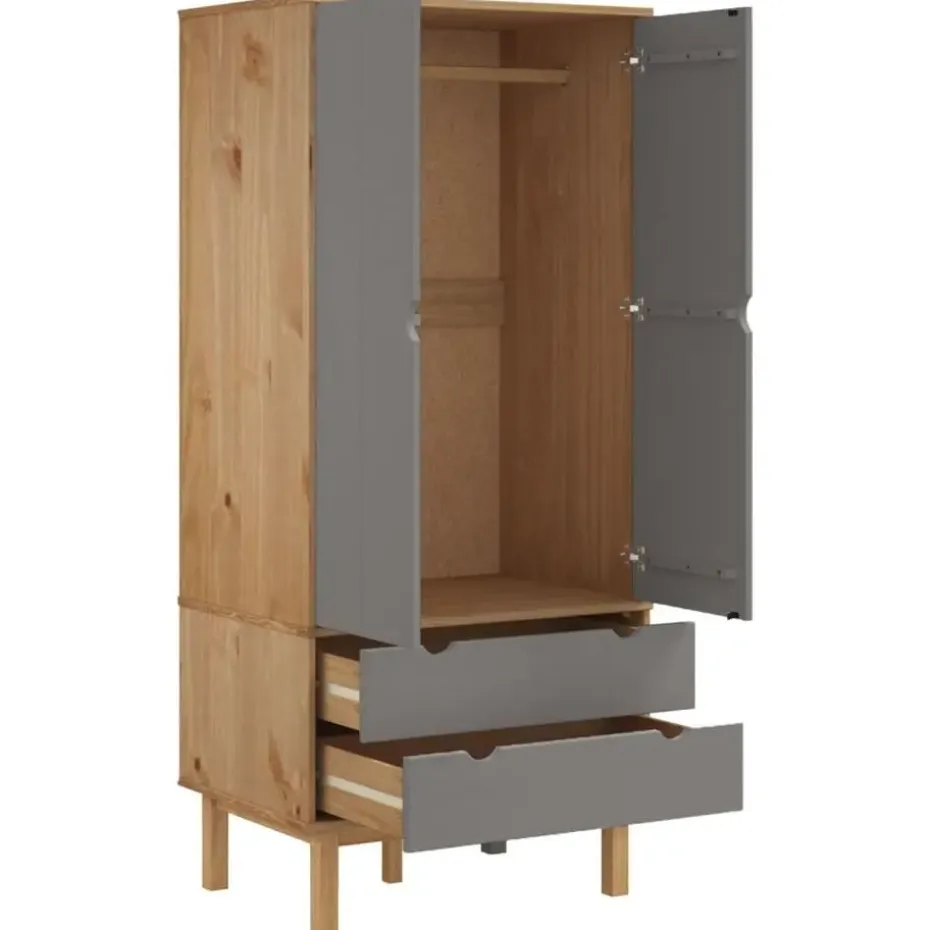 vidaXL - Kledingkast OTTA met 2 lades - Hout - Bruin en grijs - 76.5x53x172 cm