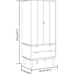 vidaXL - Kledingkast OTTA met 2 lades - Hout - Bruin en grijs - 76.5x53x172 cm