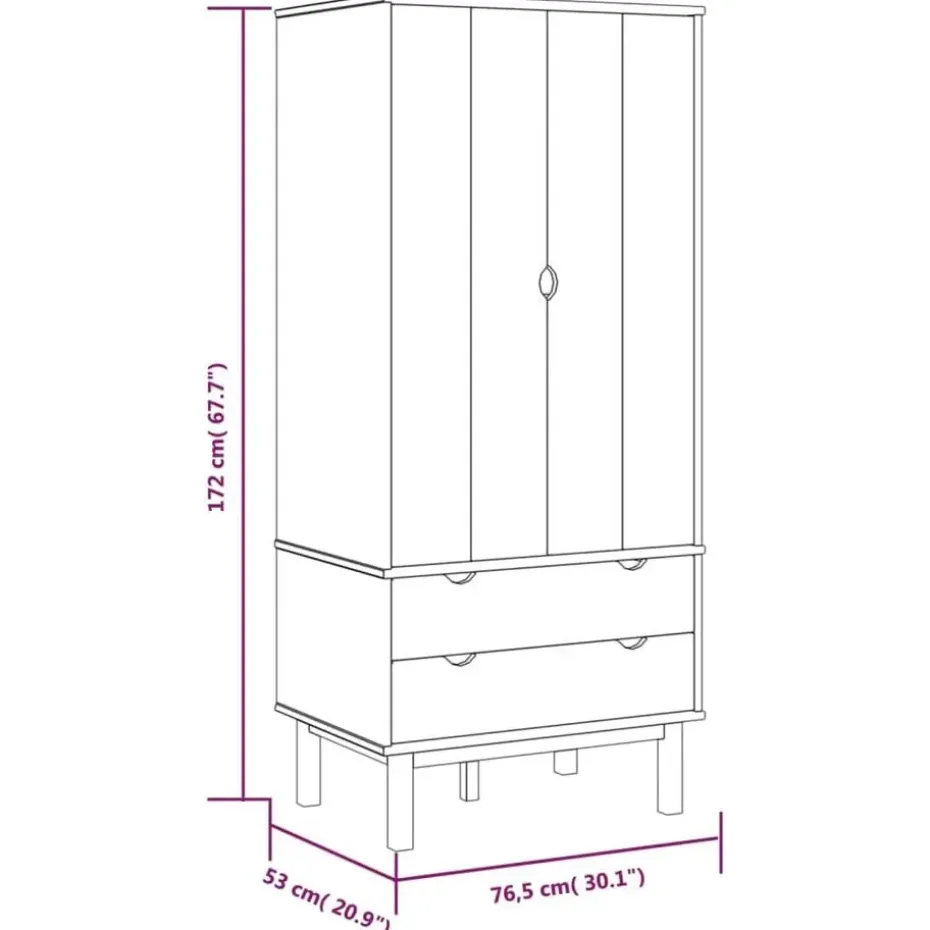 vidaXL - Kledingkast OTTA met 2 lades - Hout - Bruin en grijs - 76.5x53x172 cm