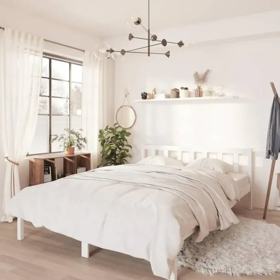 vidaXL - Klein Tweepersoonsbed frame - Wit - Massief grenenhout - 140x200 cm