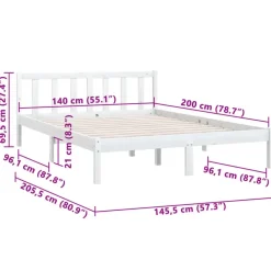 vidaXL - Klein Tweepersoonsbed frame - Wit - Massief grenenhout - 140x200 cm