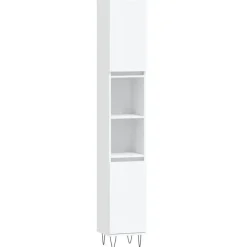 vidaXL - Kolomkast met 2 deuren - Wit - Bewerkt hout en ijzer - 30x30x190 cm