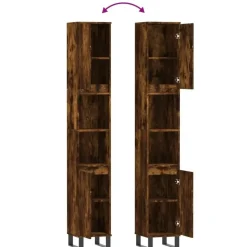 vidaXL - Kolomkast met 2 deuren - Gerookt eiken - Hout en ijzer - 30x30x190 cm