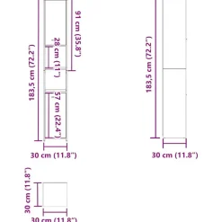 vidaXL - Kolomkast met 2 deuren 2 vakken - Zwart eiken - Hout - 30x30x183.5 cm