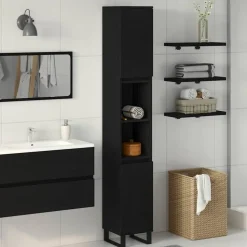 vidaXL - Kolomkast met 2 deuren 2 vakken - Zwart eiken - Hout - 30x30x190 cm