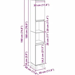 vidaXL - Kolomkast met 2 deuren 2 vakken - Zwart eiken - Hout - 30x30x190 cm