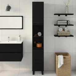 vidaXL - Kolomkast met 2 deuren 2 vakken - Zwart eiken - Hout - 30x30x190 cm