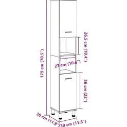 vidaXL - Kolomkast met 2 deuren 2 vakken - Betongrijs spaanplaat - 30x30x190 cm