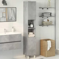 vidaXL - Kolomkast met 2 deuren 2 vakken - Betongrijs spaanplaat - 30x30x190 cm