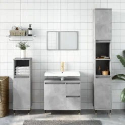 vidaXL - Kolomkast met 2 deuren - Betongrijs - Hout en ijzer - 30x30x190 cm