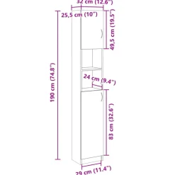 vidaXL - Kolomkast met 2 deuren 2 vakken - Sonoma eiken - Hout - 32x25.5x190 cm