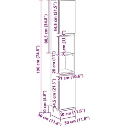 vidaXL - Kolomkast met 2 deuren 2 vakken - Artisan eiken - Hout - 30x30x190 cm