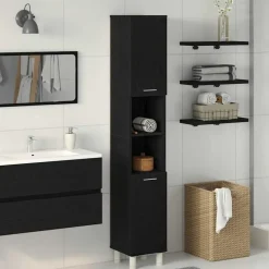 vidaXL - Kolomkast met 2 deuren 2 vakken - Zwart eiken - Hout - 30x30x179 cm