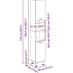 vidaXL - Kolomkast met 2 deuren 2 vakken - Zwart eiken - Hout - 30x30x179 cm