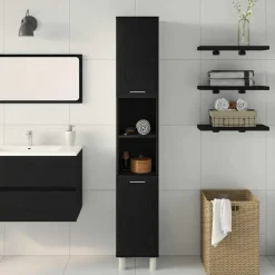 vidaXL - Kolomkast met 2 deuren 2 vakken - Zwart eiken - Hout - 30x30x179 cm