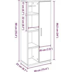 vidaXL - Kolomkast met rolhouder - Betongrijs - Bewerkt hout - 39x22x90 cm