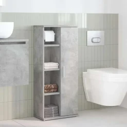 vidaXL - Kolomkast met rolhouder - Betongrijs - Bewerkt hout - 39x22x90 cm