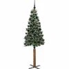 vidaXL - Kunstkerstboom met zwarte ballen 180 cm - Groen en wit - PVC en hout