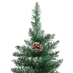 vidaXL - Kunstkerstboom met zwarte ballen 180 cm - Groen en wit - PVC en hout