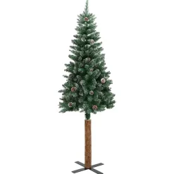 vidaXL - Kunstkerstboom met zwarte ballen 180 cm - Groen en wit - PVC en hout