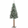 vidaXL - Kunstkerstboom met roze ballen 180 cm - Groen en wit - PVC en hout