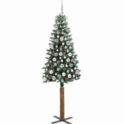 vidaXL - Kunstkerstboom met roze ballen 180 cm - Groen en wit - PVC en hout