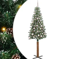 vidaXL - Kunstkerstboom met roze ballen 180 cm - Groen en wit - PVC en hout