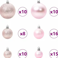 vidaXL - Kunstkerstboom met roze ballen 180 cm - Groen en wit - PVC en hout