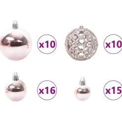 vidaXL - Kunstkerstboom met roze ballen 180 cm - Groen en wit - PVC en hout