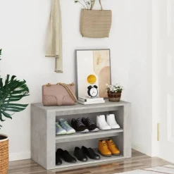 vidaXL - 2-laags Schoenenkast 6 paar - Betongrijs - Bewerkt hout - 75x35x45 cm