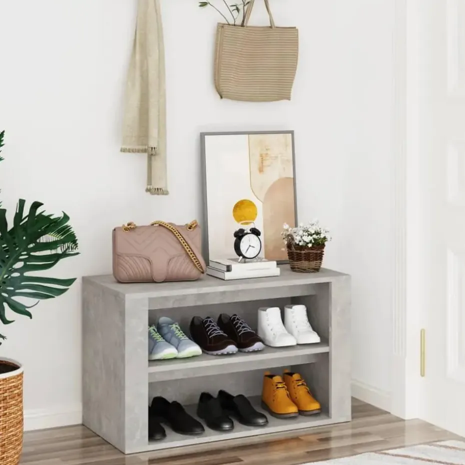 vidaXL - 2-laags Schoenenkast 6 paar - Betongrijs - Bewerkt hout - 75x35x45 cm