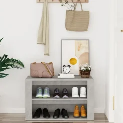 vidaXL - 2-laags Schoenenkast 6 paar - Betongrijs - Bewerkt hout - 75x35x45 cm