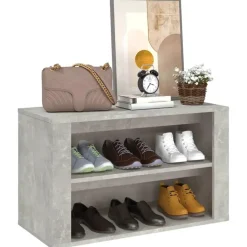 vidaXL - 2-laags Schoenenkast 6 paar - Betongrijs - Bewerkt hout - 75x35x45 cm