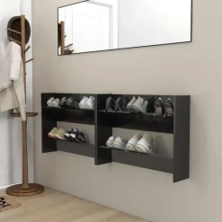 vidaXL - 2-laags Wandshoenenkasten 6 paar - Zwart - 80x18x60 cm - Set van 2