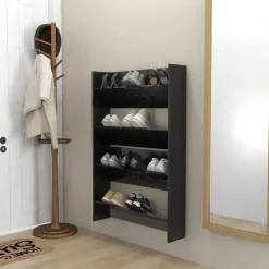 vidaXL - 2-laags Wandshoenenkasten 6 paar - Zwart - 80x18x60 cm - Set van 2