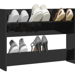 vidaXL - 2-laags Wandshoenenkast 6 paar - Zwart - Bewerkt hout - 80x18x60 cm