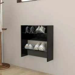 vidaXL - 2-laags Wandshoenenkast 4 paar - Zwart - Bewerkt hout - 60x18x60 cm