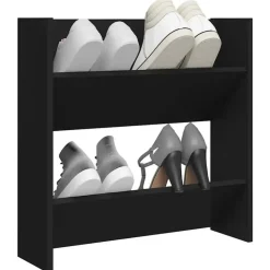 vidaXL - 2-laags Wandshoenenkast 4 paar - Zwart - Bewerkt hout - 60x18x60 cm