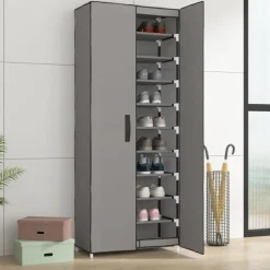 vidaXL - 10-lagen Schoenenkast met 2 deuren - Grijs - Stof - 60x30x166 cm