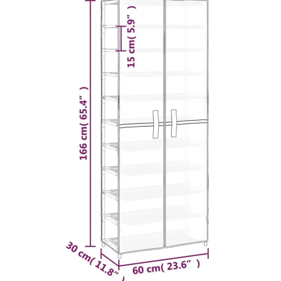 vidaXL - 10-lagen Schoenenkast met 2 deuren - Grijs - Stof - 60x30x166 cm