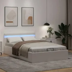vidaXL - LED bed met opbergruimte - Hydraulisch - Wit - Kunstleer - 120x200 cm