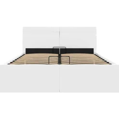 vidaXL - LED bed met opbergruimte - Hydraulisch - Wit - Kunstleer - 120x200 cm