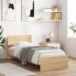 vidaXL - LED eenpersoonsbed met hoofdbord - Sonoma eiken - 90x200 cm