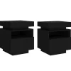 vidaXL - LED Nachtkastjes met lade - Zwart - Bewerkt hout - 40x39x48.5 cm - 2 st